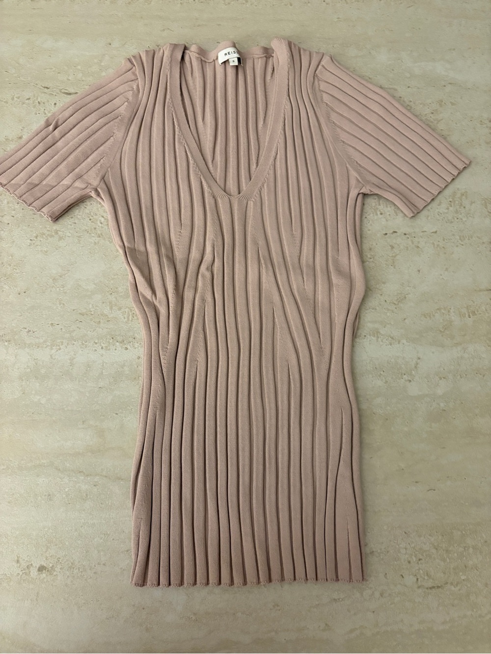 Reiss Ribbed V-Neck Knit Dress in Blush